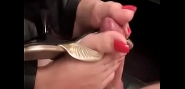  footjob red toes in sandals